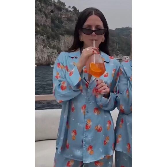 Show Me Your MuMu Satin Pajama Top Women Small Saint Spritz Cocktail Sleep Shirt - Picture 2 of 14